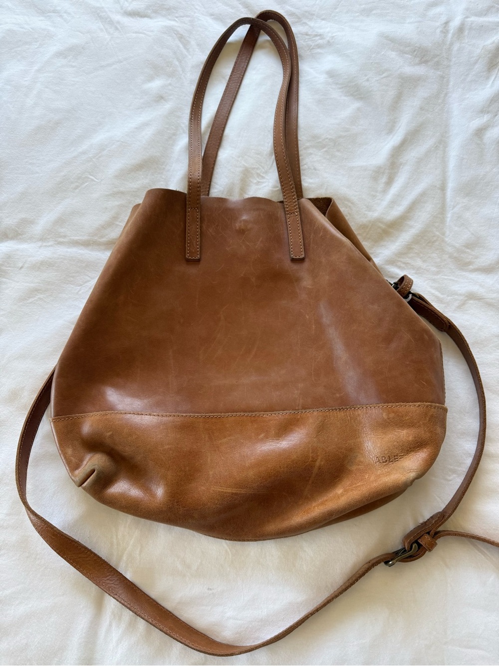Able Cognac Leather Tote with Shoulder Strap